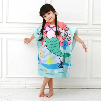 Bath Robe for Kids Bathing Towels Boys Hooded Microfiber Unicorn Beach Towel Robes Girls Stitch Cape Towels Poncho