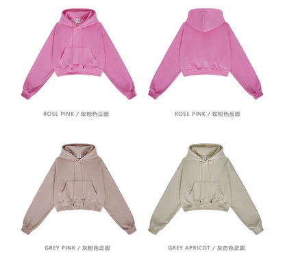 ZODF Chic Sexy Women Super-short Fleece Cropped Hoodies Girl Female Hip Hop Loose 345gsm Solid Hooded Pullover Streetwear HY0340