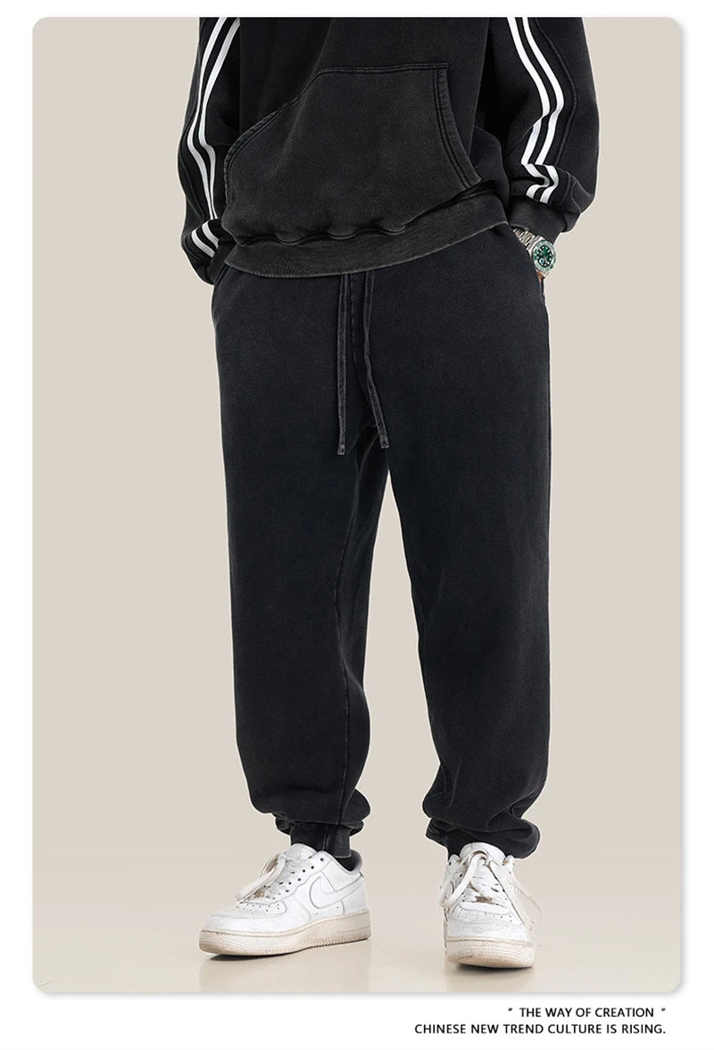 ZODF Retro Men Washed 380gsm 100% Cotton Sweatpant Unisex Loose Sport Solid Joggers Pants For Spring Autumn  HY0901