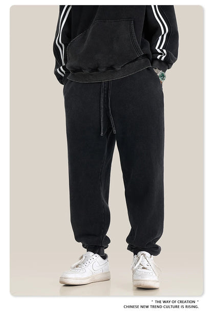 ZODF Retro Men Washed 380gsm 100% Cotton Sweatpant Unisex Loose Sport Solid Joggers Pants For Spring Autumn  HY0901