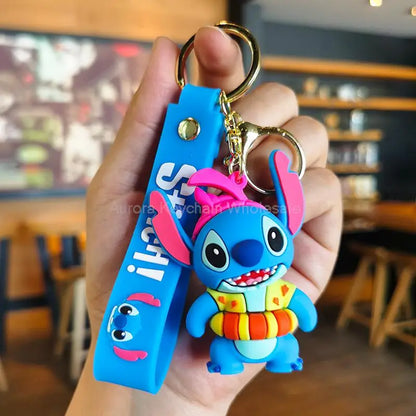 Anime Disney Keychain Cartoon Mickey Mouse Minnie Lilo & Stitch Cute Doll Keyring Ornament Key Chain Pendant Kids Toys Gift