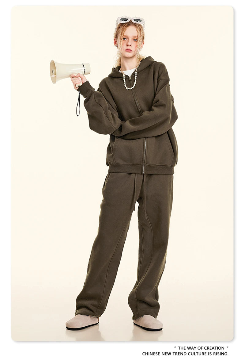 ZODF Fashion Winter Men Warm Zipper Fleece Hoodies Unisex Loose Basic 345gsm Knitted Hooded Hoodie Coats HY0904