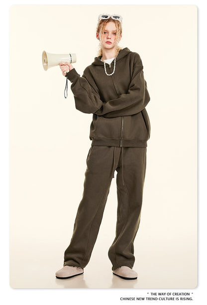 ZODF Fashion Winter Men Warm Zipper Fleece Hoodies Unisex Loose Basic 345gsm Knitted Hooded Hoodie Coats HY0904