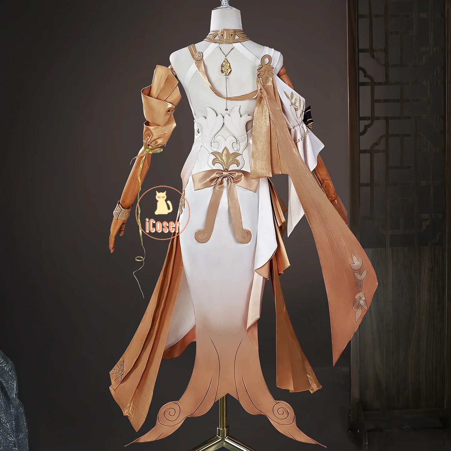 Honkai Star Rail Aglaea Cosplay Costume Wig Dress Headwear Ring Amphoreus The Goldweaver Metal Props Halloween Party Women Girls