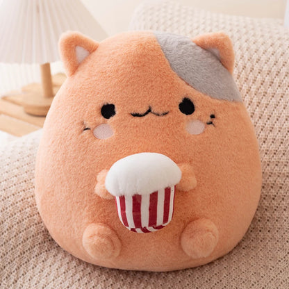 ZU New Arrival Kawaii Stuffed Animal Strawberry Cow Popcorn Cat Plushies Doll Huggable Fat Big Hug Pillow Sofa Bed Decor Cushion