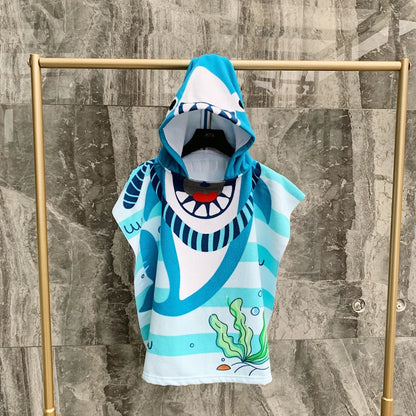 80-130cm Baby Bathing Towel Towel Kids Hooded Bath Beach Poncho Towels Shark Dinosaur Stitch Bathrobe Child Towels