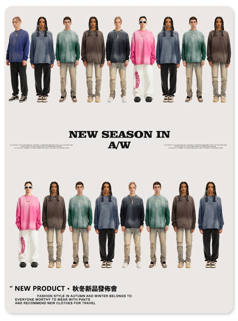 ZODF Retro Monkey Washed 260gsm Cotton T-Shirt For Men Unisex High Street Loose Full Sleeve T Shirt Brand Streetwear HY0406