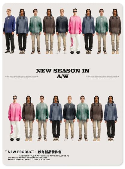 ZODF Retro Monkey Washed 260gsm Cotton T-Shirt For Men Unisex High Street Loose Full Sleeve T Shirt Brand Streetwear HY0406