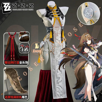 Zenless Zone Zero Ye Shunguang Cosplay Costume Wig Dress Cheongsam Headwear Tail Halloween Party for Women Girls Props iCoser