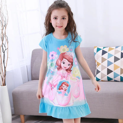 Girls Night Dress Summer Cartoon Snow White Frozen Princess Elsa Mermaid Print Toddler Girl Nightgown for Teens