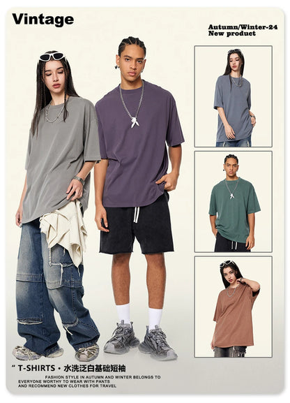 ZODF New Spring Summer 200gsm Washed Cotton T Shirts For Men Unisex Women Retro Casual Basic Solid T-Shirt Brand Tees HY0775