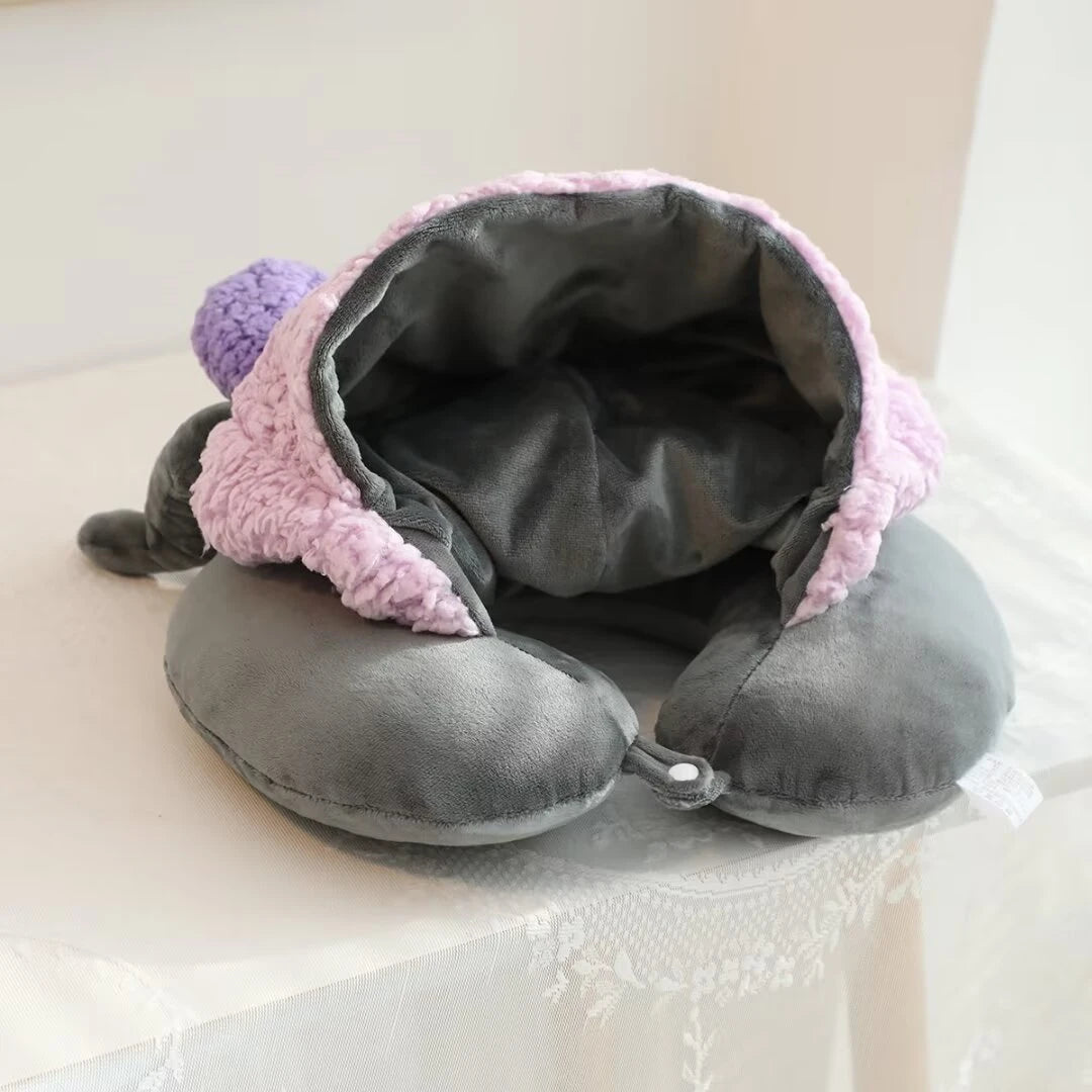 Stuffe Anime Hooded U-shaped Neck Pillow Hello Kitty Kuromi My Melody Travel Blackout Neck Pillow Office Nap Pillow Girl