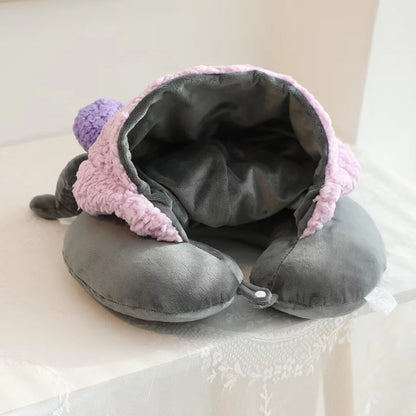 Stuffe Anime Hooded U-shaped Neck Pillow Hello Kitty Kuromi My Melody Travel Blackout Neck Pillow Office Nap Pillow Girl