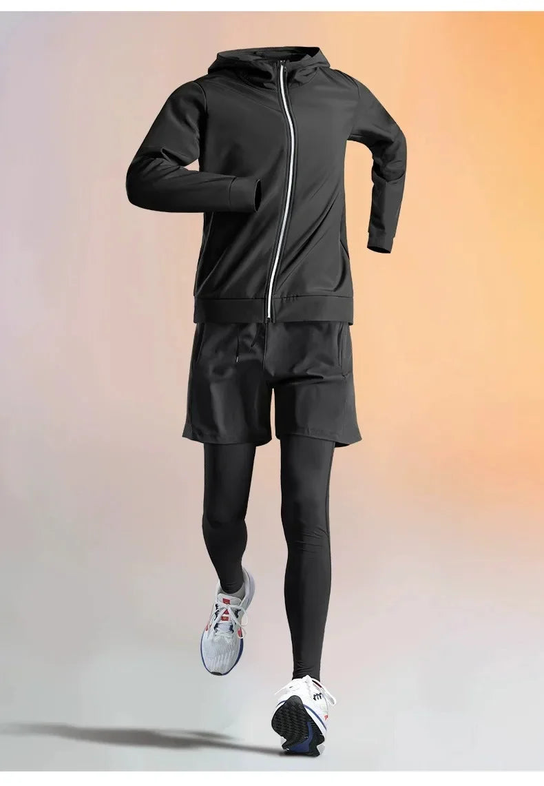 Men’s Winter Fleece-Lined Quick-Dry Warm-Up Sports Set for Running Cycling Fitness Training