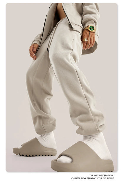 ZODF Unisex 345gsm Fleece Sweatpants Loose Fit Retro Hip Hop Winter Joggers HY0005