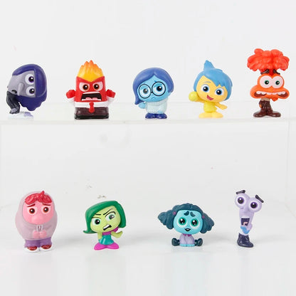 9Pcs/Set Mini Inside Out 2 Action Figure Toy Cartoon Movie Joy Anxiety Anger Sadness Disgust Fear Model Doll Figurines Kids Gift