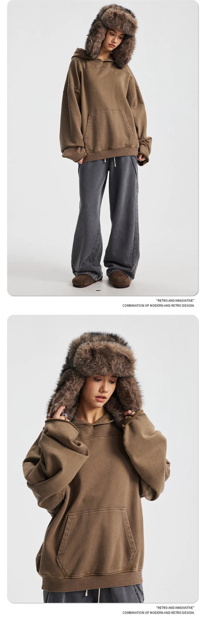 ZODF Fashion Heavy Weight 430gsm Washed Hoodie For Men Unisex Loose Edge Patchwork Distressed Hooded Pullovers Coat HY1098