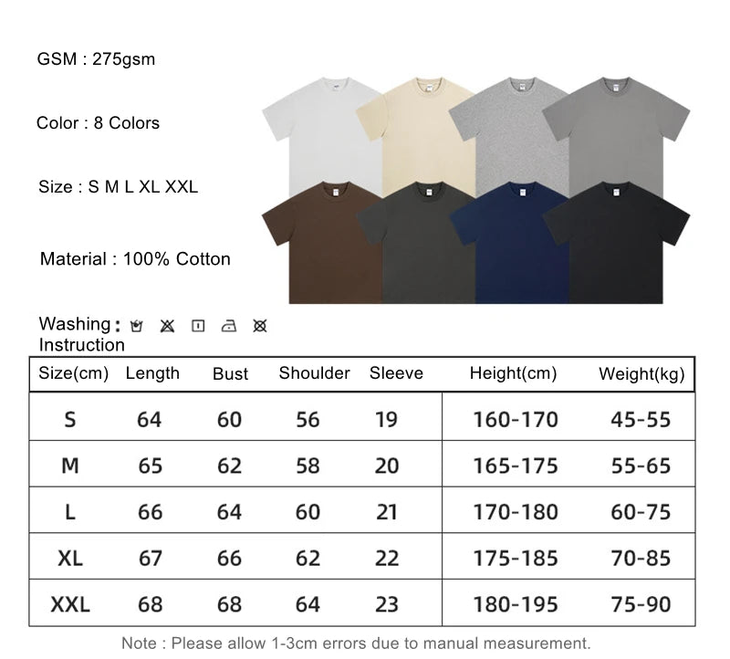 ZODF New Men Summer Boxy 275gsm Cotton T-Shirts Retro Unisex Oversized Short Version Basic T Shirt Brand Tees HY1070