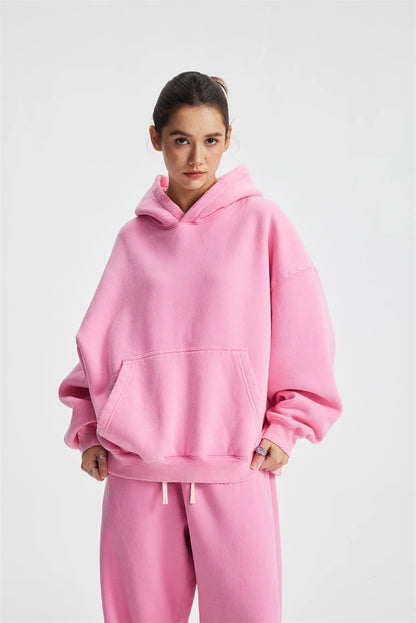 ZODF Retro 2025 Winter Man Washed Boxy Fleece Hoodies Unisex 370gsm Loose Hooded Pullovers Sweatshirt Streetwears HY1129