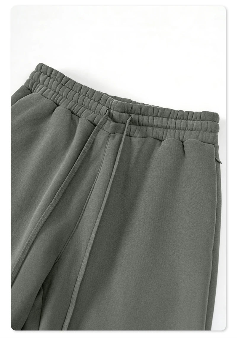 ZODF New Men's Winter Solid 345sm Fleece Straight Pants Unisex Loose Comfortable Sport Zipper Pockets Trousers HY0868