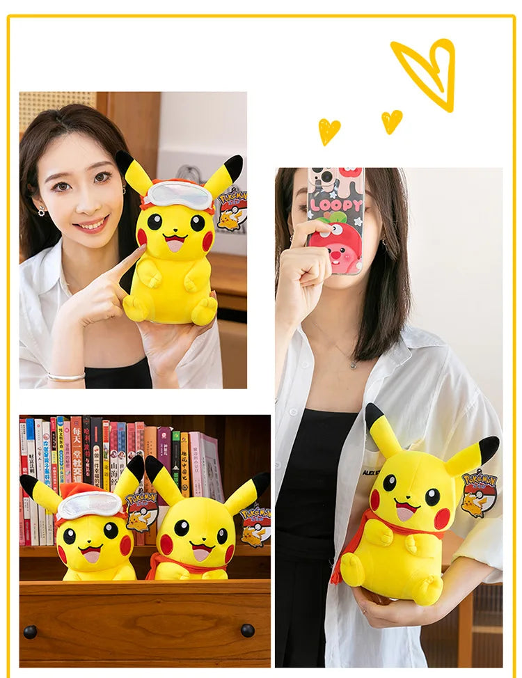 Pokemon Pikachu Plush Toys Anime Pokémon Plushie Dolls 25cm Kawaii Stuffed Pillow Skiing Pikachu Christmas Gifts for Childrens