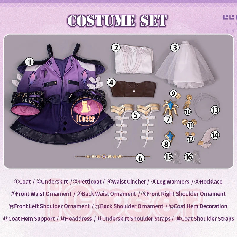 Honkai Star Rail Cyrene Cosplay Costume Wig Dress Headwear Game Uniform Amphoreus Halloween Party for Women Girls Outfit iCoser
