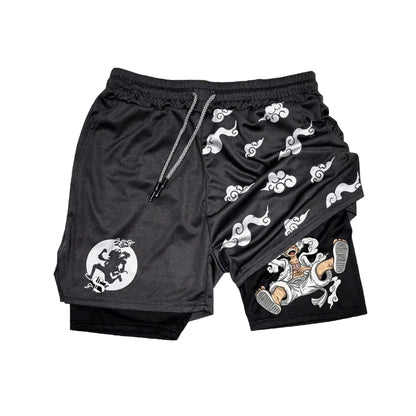 Anime One Piece Men's Shorts Quick-dry Double Layer 2-in-1 Pants Summer Graphic Print Workout Training Fitness Sports Gym Shorts