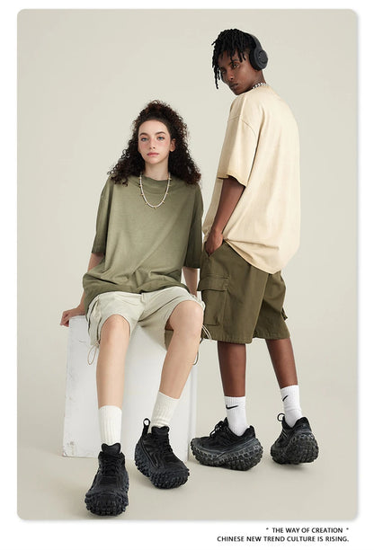 ZODF 2023 Men's Summer 255G Wash Gradient Fried Cotton T Shirt Round Neck Short Sleeve American Retro Loose T-Shirt HY0547