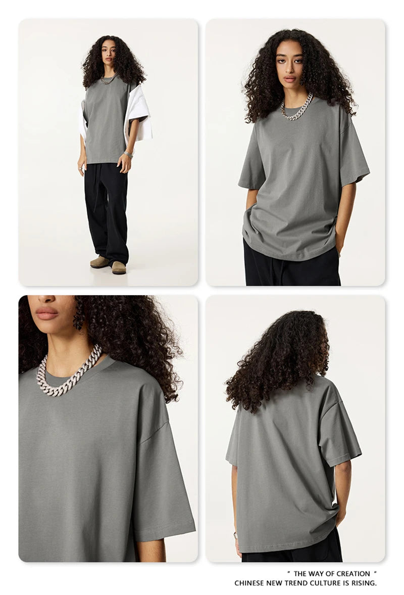 ZODF New 2025 Spring Summer 235gsm Solid Cotton T-Shirts For Men Women Unisex Loose Basic T Shirt Tees Brand Tops HY0970