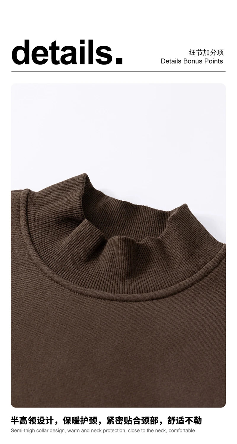 ZODF New Winter Man 345gsm Loose Fit Fleece Sweatshirt Unisex Cusual Boxy Warm Half Turtleneck Pullovers HY1181