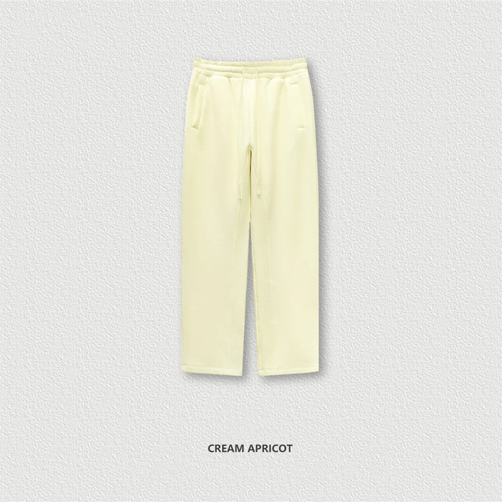 ZODF 345gsm Fleece Straight Pants for Men Unisex Loose Comfortable Sport Trousers Autumn Winter HY0864 - Cream Apricot