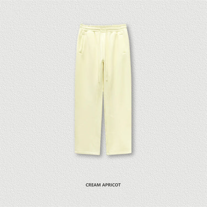 ZODF 345gsm Fleece Straight Pants for Men Unisex Loose Comfortable Sport Trousers Autumn Winter HY0864 - Cream Apricot