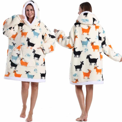 Leopard Winter Women Thicken Warm Hoodie Blanket Pink Blue Oversize Large Pocket Couple Loose Sweatshirts Mens Graphic Hoodies