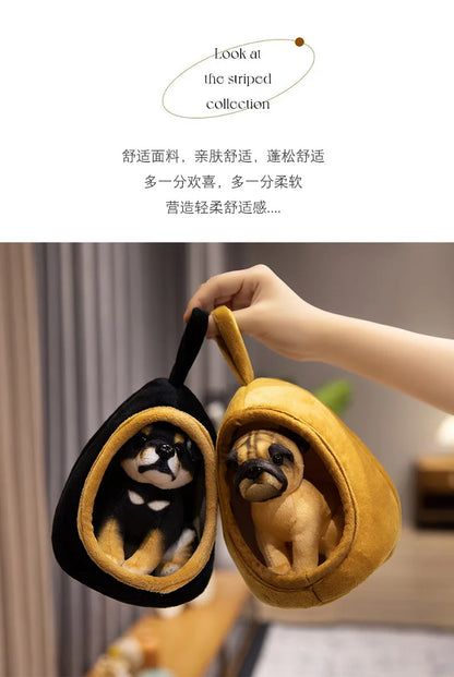 Cute Lifelike Husky & Akita Ultra-Soft Plush Stuffed Toys With A Tiny Cozy Dog Bed Cloth Dolls  Pet Lovers And Plush Collectors