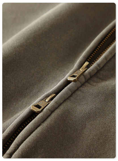 ZODF Retro Winter Men Washed Fleece Zipper Jackets Unisex Loose Oversized 400gsm Raglan Sleeve Coats Streetwears HY0649