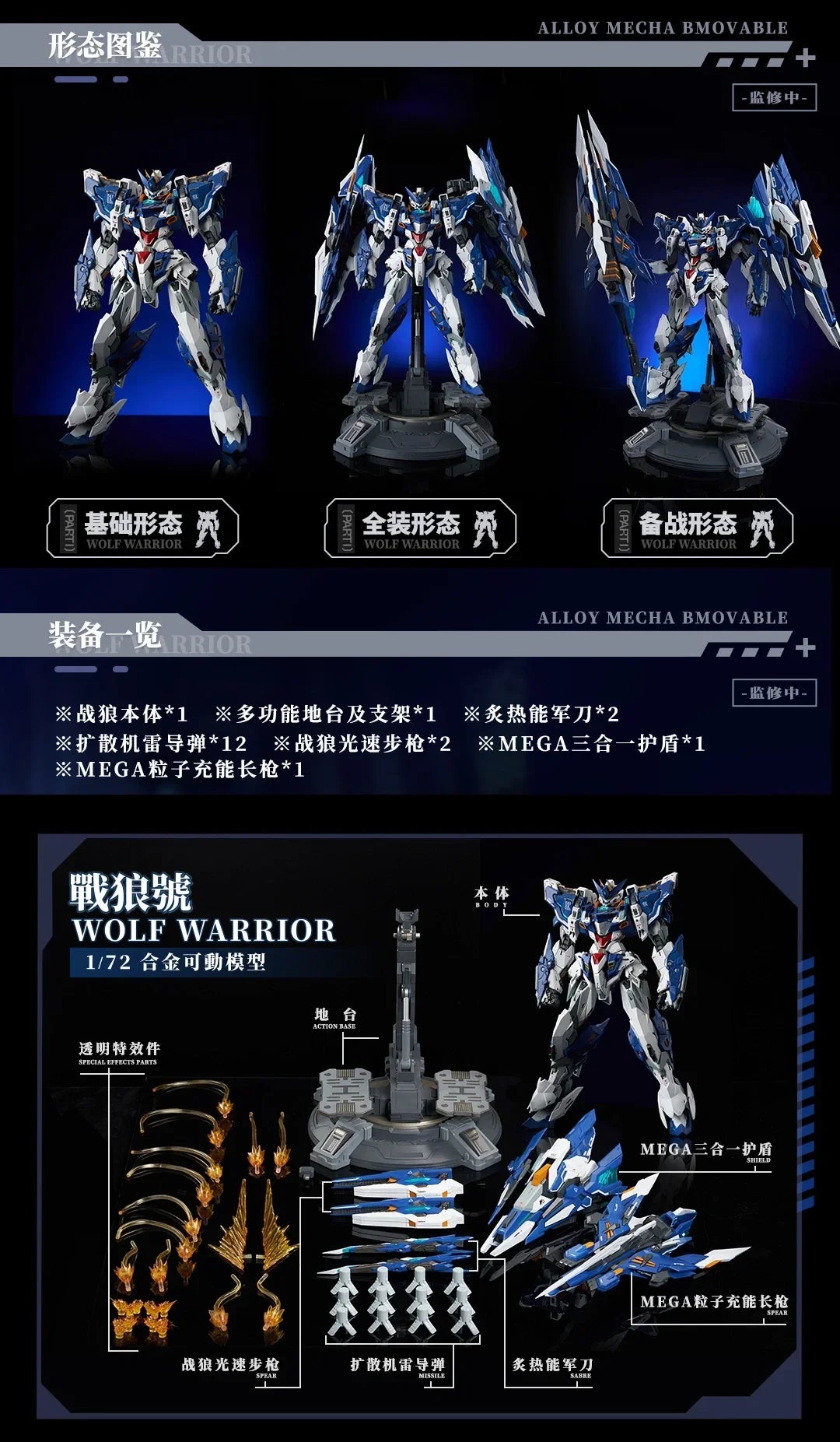 1/72 Crystal Envoy No.02 Mecha Wolf Warrior Mega Series Action Figure High Detail  Figurine Desktop Decor Assembly Model Boy Toy