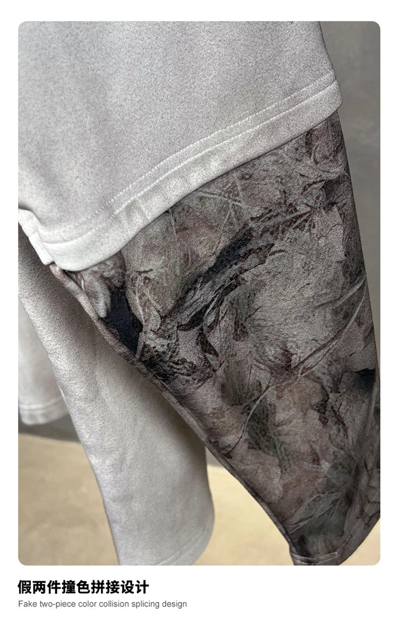 ZODF 2025 Autumn 340gsm Fake 2-Piece T-Shirt For Man Unisex Oversized Heat Transfer Printing Long Sleeve T Shirts Tee HY1151