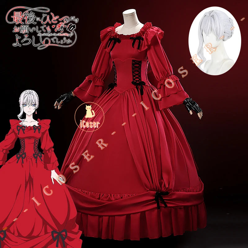 Scarlet El Vandimion Cosplay Costume Wig Red Dress Anime May I Ask for One Final Thing Ice Rose Earrings Women Girls Role Play