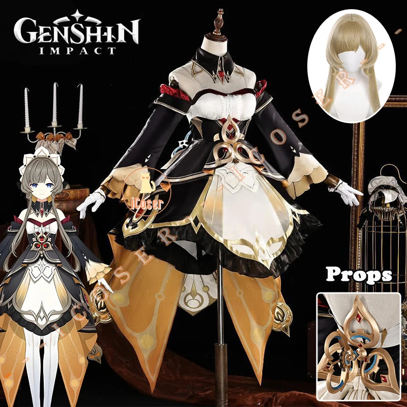 Genshin Impact Sandrone Cosplay Costume Wig Marionette Dress Uniform Eleven Fatui Harbingers Halloween Party Women Girls Props