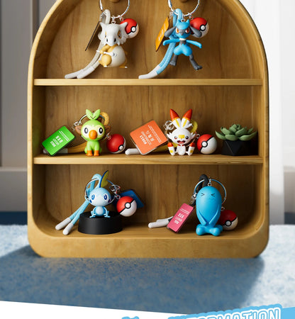 Genuine Pokemon Scorbunny Keychain Grookey Riolu Sobble Wobbuffet Cubone Anime Action Figure Toy Keyring Fragrance Pendant Gift