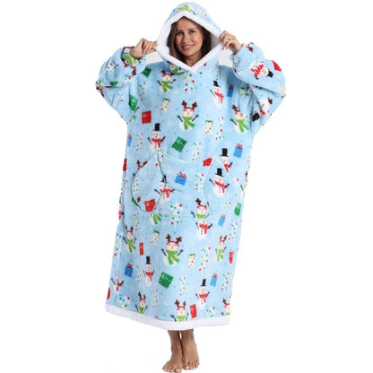 Soft Warm Winter Blankets Thick Luxurious Wearable Hooded Blanket with Sleeves Cute Cartoon Food Print Oversized Hoodie Blanket