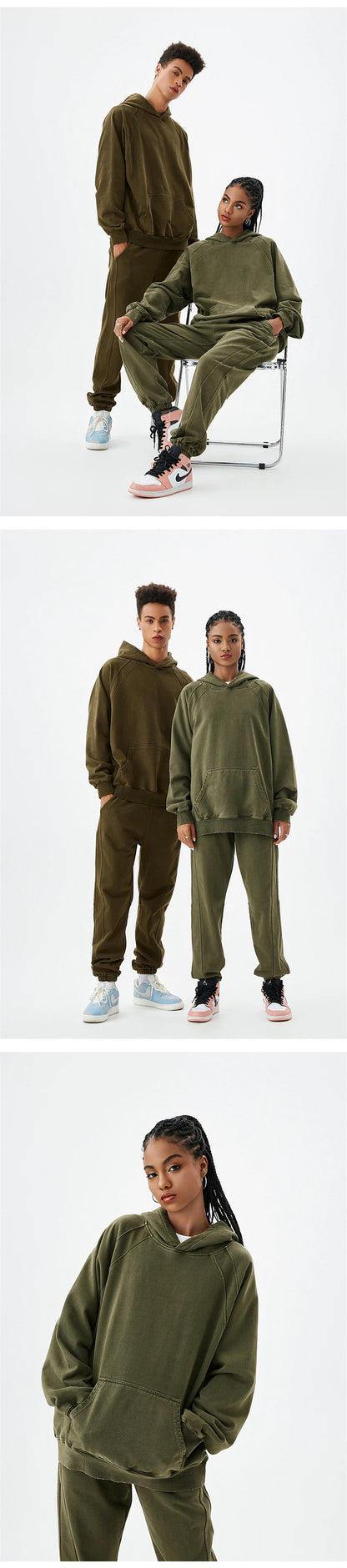 ZODF New Autumn Winter Batik Washed Cotton Sweatpants For Men Unisex Distressed Patchwork Loose 420gsm Sport Jogger Pants HY0724