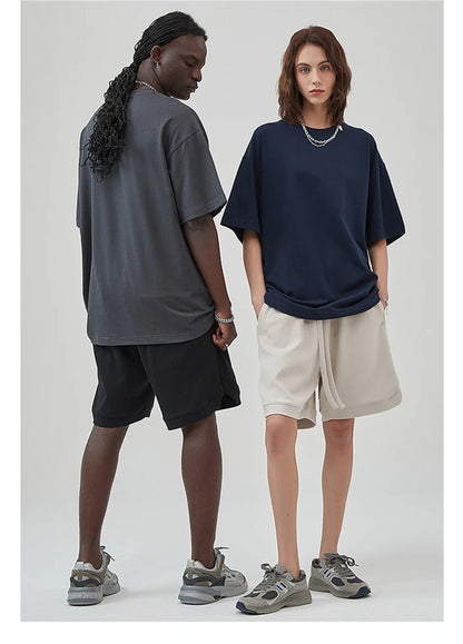 ZODF New Summer Men 275gsm Cotton T Shirts Unisex Women High Street Oversized FG Noshrink Solid T-Shirt Streetwears HY0152