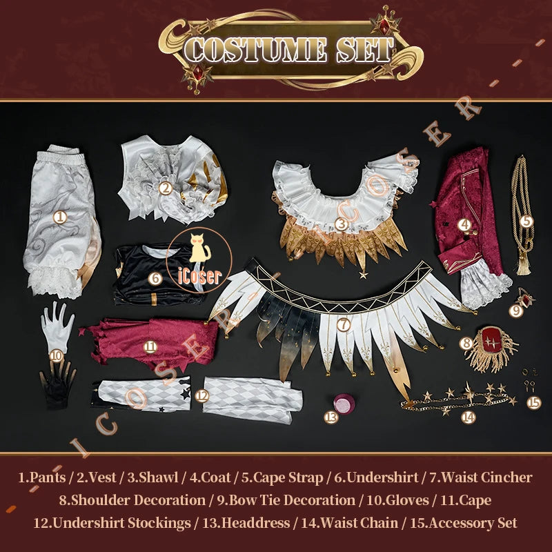 Identity V Hullabaloo Mike Morton Brightest Star Cosplay Costume Wig Uniform Hat Props Halloween Party for Women Men Carnival