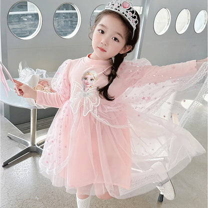 Toddler Girl Dress 2 to 3 4 5 6 7 8 9 Years Long Sleeve Princess Elsa Kids Dresses Blue Tutu Dress Children Clothes