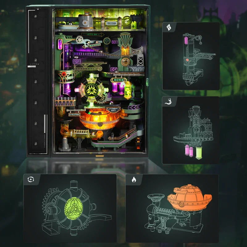 Robotime Rokr 3D Puzzle  Alchemy City Marble Run 247pcs Brain Teaser STEM Kit Mechanical DIY Hobbies for Men Women Boys Girls