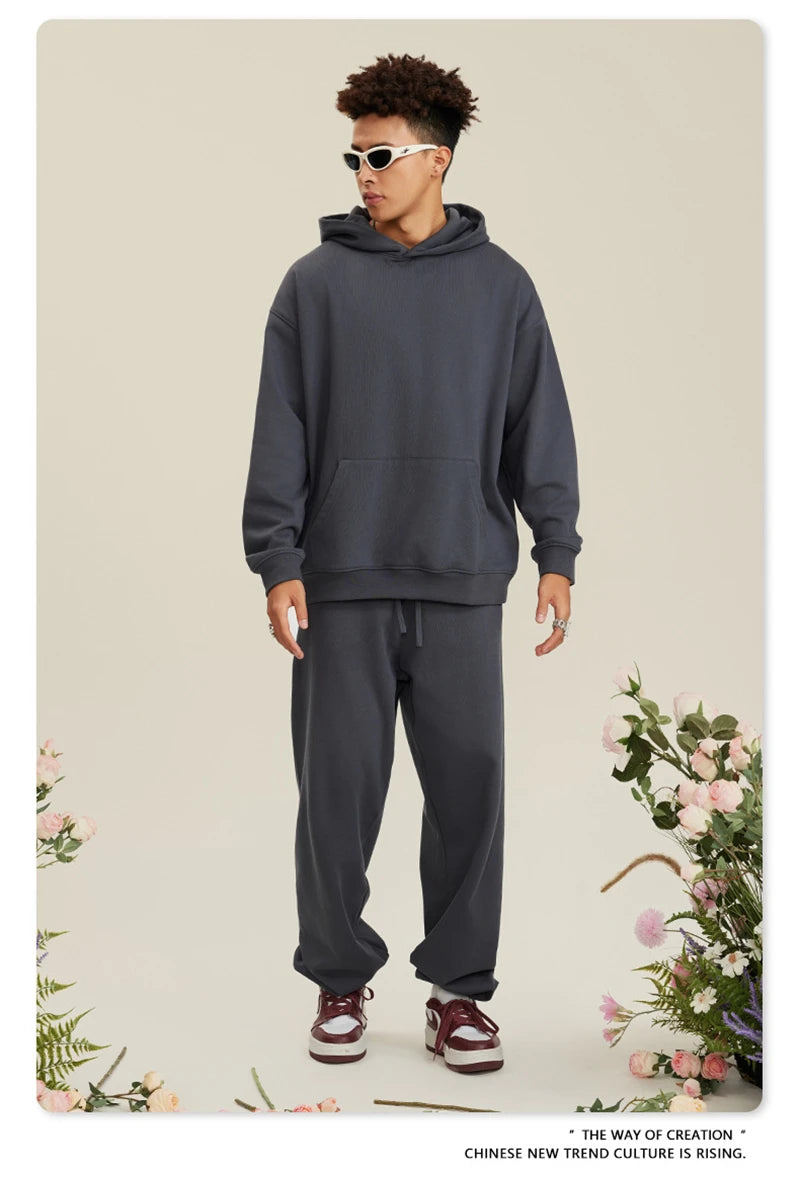 ZODF New Winter 440gsm Terry Hooded Hoodies For Men Retro Unisex Couple Loose Oversized Solid Pullovers Streetwears HY0664