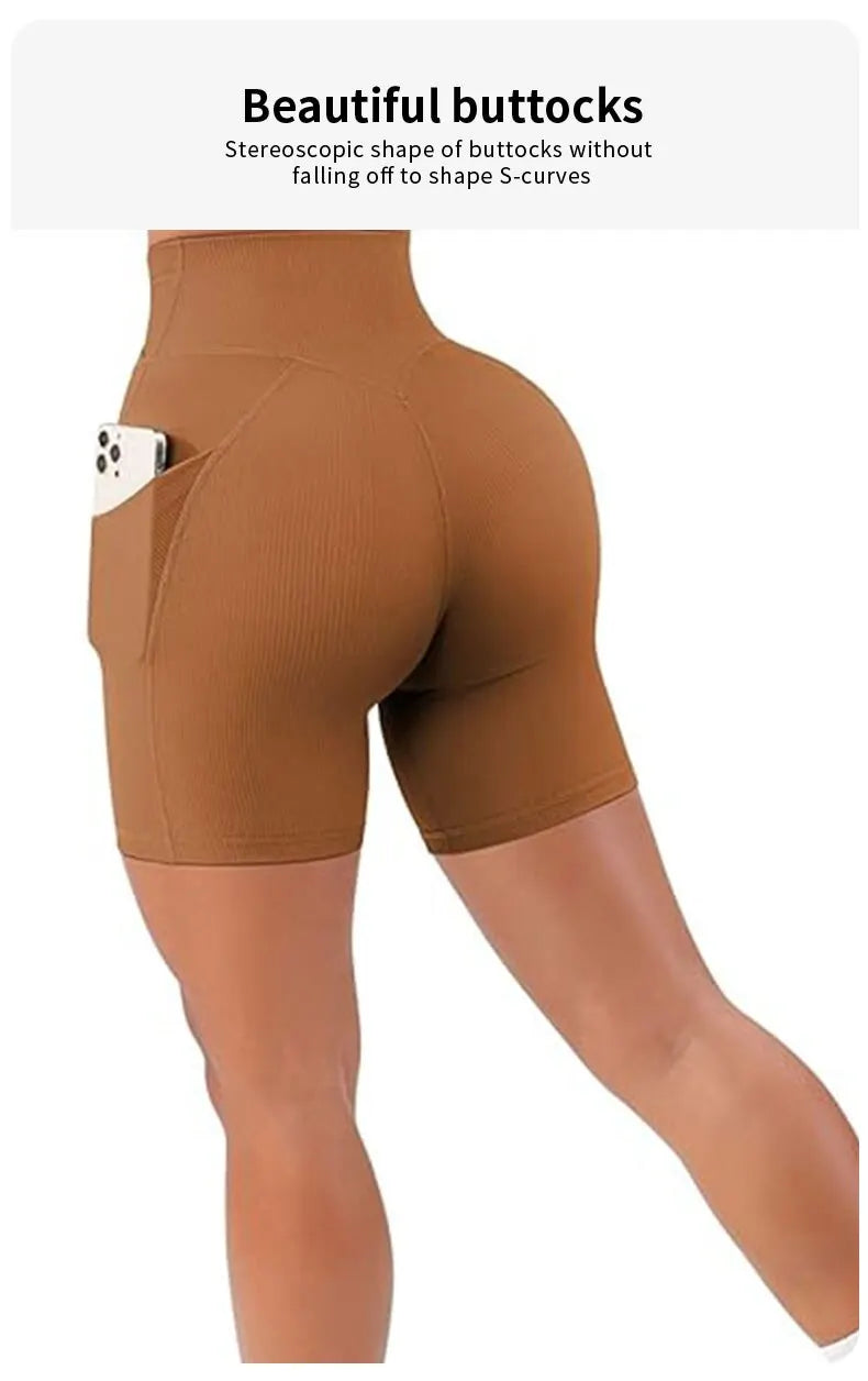 Women’s High Waist 5’’ Booty Biker Sports Shorts with Pockets for Cross Workout and Yoga