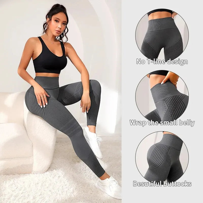 Women’s High-Waisted Elastic Sports Pants with Sexy Butt Lifting Lines – Tight Fitness Leggings for Running and Yoga