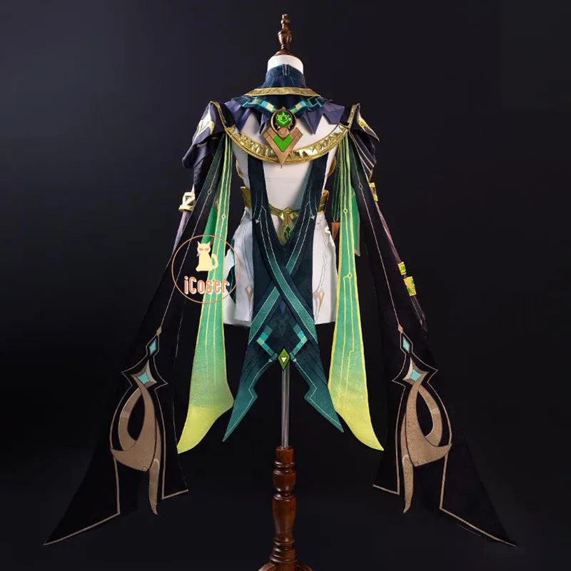 Genshin Impact Nefer Cosplay Costume Wig Dress Uniform Outfit Headwear Carnival Halloween Party for Women Girls Accessory iCoser